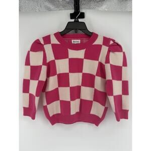 &merci Pink White Checkered Short Sleeve Sweater Womens Size Medium Crew Neck